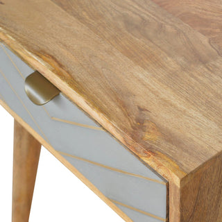 Grey Cement & Gold Inlay Bedside Table | Solid Mango Wood