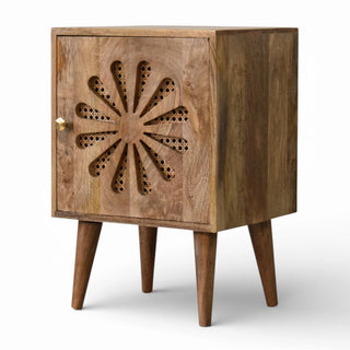 Rattan Bedside Table with Petal Design | Solid Mango Wood