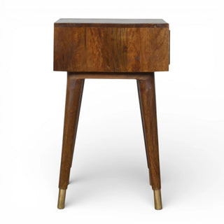 Gold Cut-Out Chestnut Bedside Table | 1 Drawer Nordic Legs