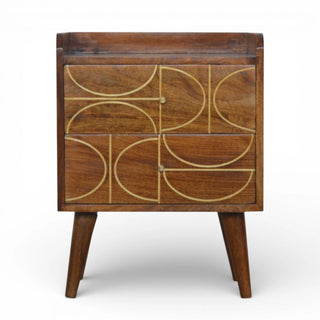Gold Abstract Inlay Bedside Table | Chestnut Mango Wood