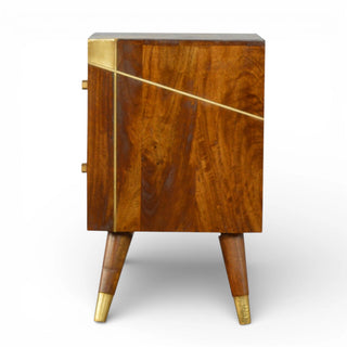 Gold Geometric Bedside Table | Chestnut Mango Wood
