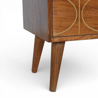 Gold Abstract Inlay Bedside Table | Chestnut Mango Wood