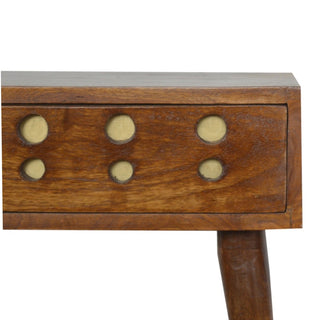 Gold Cut-Out Chestnut Bedside Table | 1 Drawer Nordic Legs