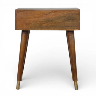 Gold Cut-Out Chestnut Bedside Table | 1 Drawer Nordic Legs