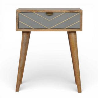 Grey Cement & Gold Inlay Bedside Table | Solid Mango Wood