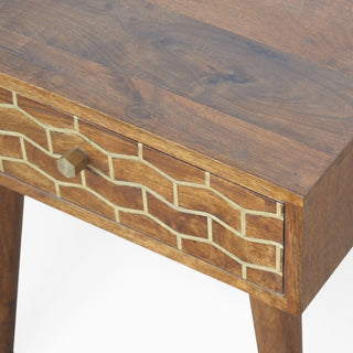 Gold Pattern Bedside Table | Chestnut Mango Wood