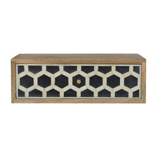 Wall Mounted Black & White Bone Inlay Bedside Table | Solid Mango Wood