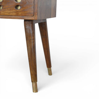 Gold Cut-Out Chestnut Bedside Table | 1 Drawer Nordic Legs