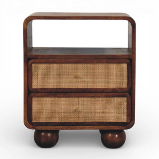 Chestnut Rattan Nightstand with 2 Drawers | Solid Mango Wood