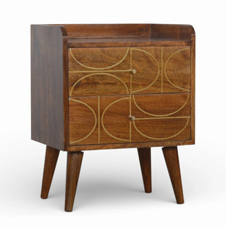 Gold Abstract Inlay Bedside Table | Chestnut Mango Wood
