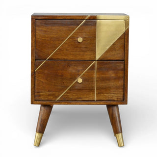 Gold Geometric Bedside Table | Chestnut Mango Wood