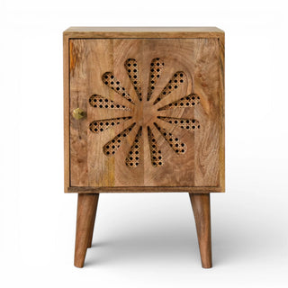 Rattan Bedside Table with Petal Design | Solid Mango Wood