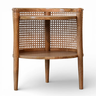 Round Rattan Bedside Table | Solid Mango Wood