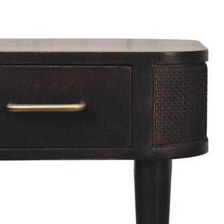 Dark Wood Rattan Bedside Table with Brass Legs | Solid Mango Wood