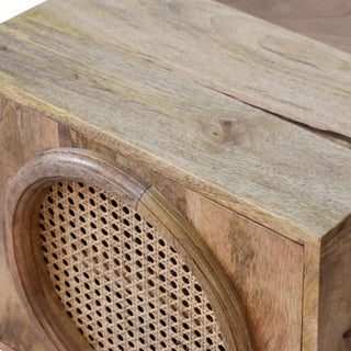 Round Rattan Door Bedside Table | Solid Mango Wood