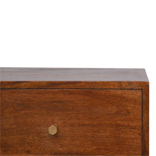 Gold Pattern 2 Drawer Bedside Table | Chestnut Mango Wood