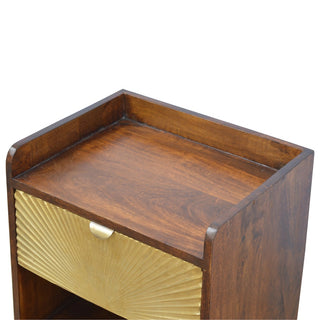 Gold Front Bedside Table with Open Shelf | Chestnut Finish
