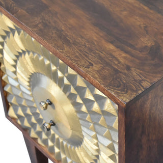 Gold Sunburst Front Bedside Table | Eden Chestnut