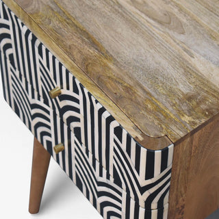 Edessa Bone Inlay Bedside Table | 2-Drawer | Solid Mango Wood