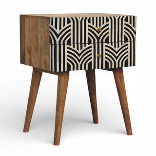 Edessa Bone Inlay Bedside Table | 2-Drawer | Solid Mango Wood