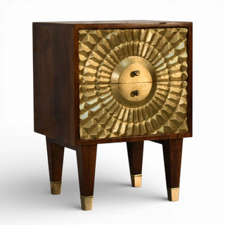 Gold Sunburst Front Bedside Table | Eden Chestnut