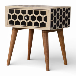 Honeycomb Bone Inlay Bedside Table | Solid Mango Wood