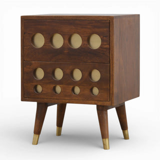Gold Cut-Out Front Bedside Table | Chestnut Mango Wood