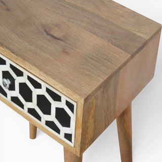 Bone Inlay Bedside Table | Single Drawer | Solid Mango Wood
