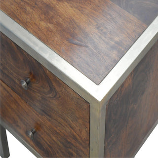 Gold Frame Bedside Table with 2 Drawers | Solid Wood