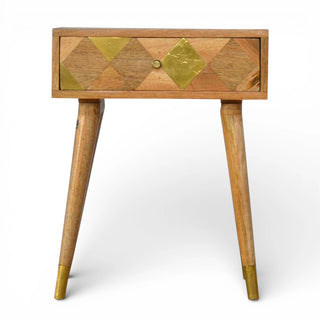 Gold Brass Inlay Bedside Table | 1 Drawer Scandinavian Legs