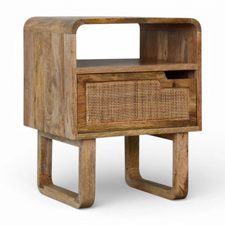 Rattan Bedside Table with Handle & Open Shelf | Solid Mango Wood
