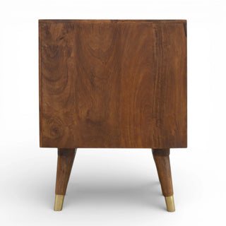 Gold Cut-Out Front Bedside Table | Chestnut Mango Wood