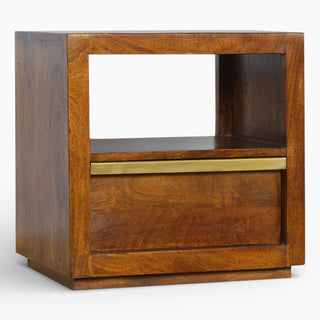 Gold Bar Bedside Table with Open Shelf | Chestnut Wood