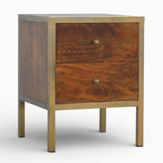 Gold Frame Bedside Table with 2 Drawers | Solid Wood