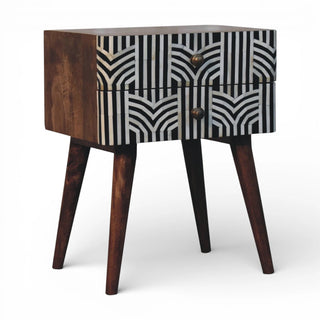 Honey Caramel Bone Inlay Bedside Table | 2-Drawer