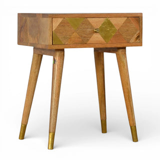 Gold Brass Inlay Bedside Table | 1 Drawer Scandinavian Legs