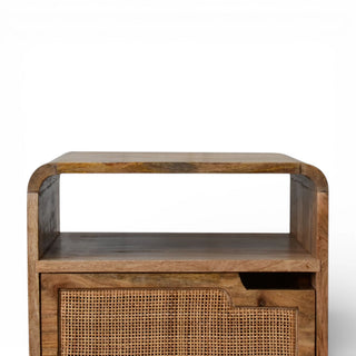 Rattan Bedside Table with Handle & Open Shelf | Solid Mango Wood