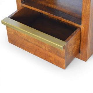 Gold Bar Bedside Table with Open Shelf | Chestnut Wood