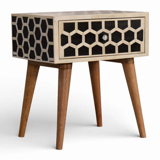 Honeycomb Bone Inlay Bedside Table | Solid Mango Wood