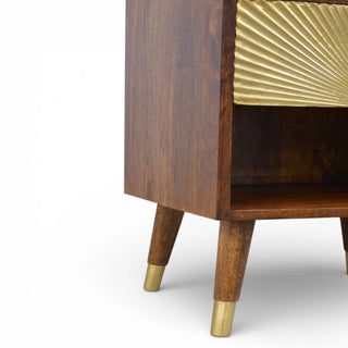 Gold Front Bedside Table with Open Shelf | Chestnut Finish