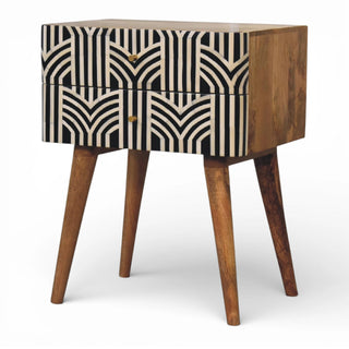 Edessa Bone Inlay Bedside Table | 2-Drawer | Solid Mango Wood