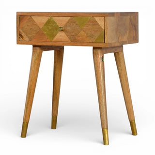 Gold Brass Inlay Bedside Table | 1 Drawer Scandinavian Legs
