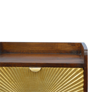 Gold Front Bedside Table with Open Shelf | Chestnut Finish