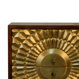 Gold Sunburst Front Bedside Table | Eden Chestnut