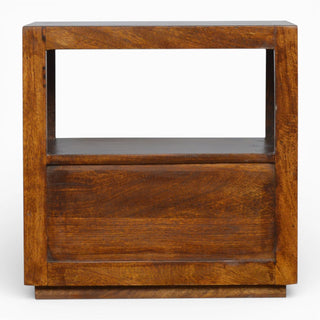 Gold Bar Bedside Table with Open Shelf | Chestnut Wood