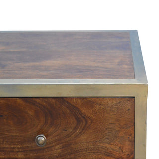 Gold Frame Bedside Table with 2 Drawers | Solid Wood