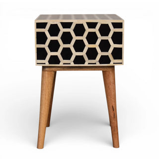 Honeycomb Bone Inlay Bedside Table | Solid Mango Wood