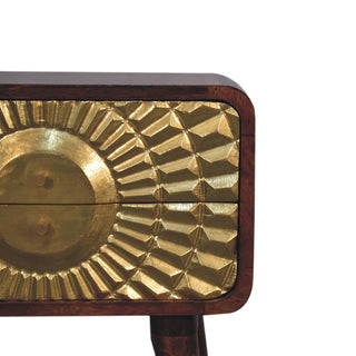 Gold Carved Front Bedside Table | Eden Curved Chestnut