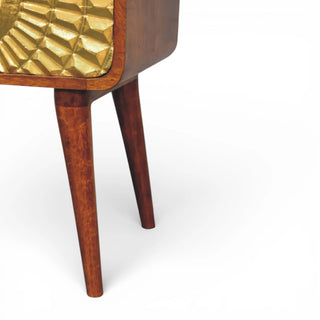 Gold Carved Front Bedside Table | Eden Curved Chestnut