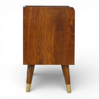 Gold Front Bedside Table with Open Shelf | Chestnut Finish